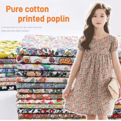 French-style sweet floral fabric, pure cotton poplin printed fabric for girls' dresses and apparel fabric