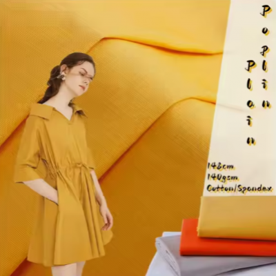 97% Cotton 3% Spandex Dyed Poplin Fabric Plain Weave Fabric Solid Dyed Fabric For Garment