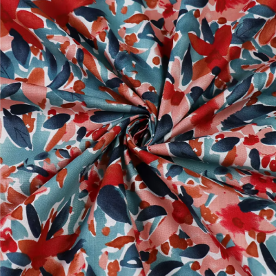 Soft Quality Organic Pure Cotton Plant Printing Halo Dye Splash-Ink Style Dress Table Cloth Fashion Home Textile Fabric