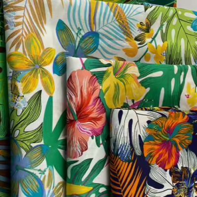 wholesale tropical style 100% cotton digital printed fabric for beach shorts and other garment use