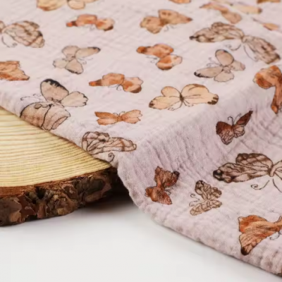 New design 100% cotton digital printing Muslin double gauze print fabric for baby blanket