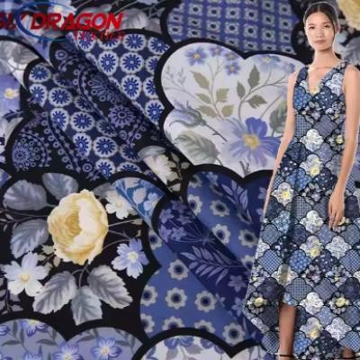 Customize direct digital printing navy floral cotton fabric for dress